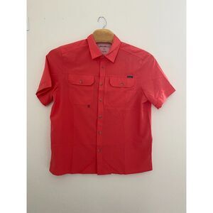 Eddie Bauer Fishing Shirt Men's Large Salmon‎ Polyester Short Sleeve Button-Up